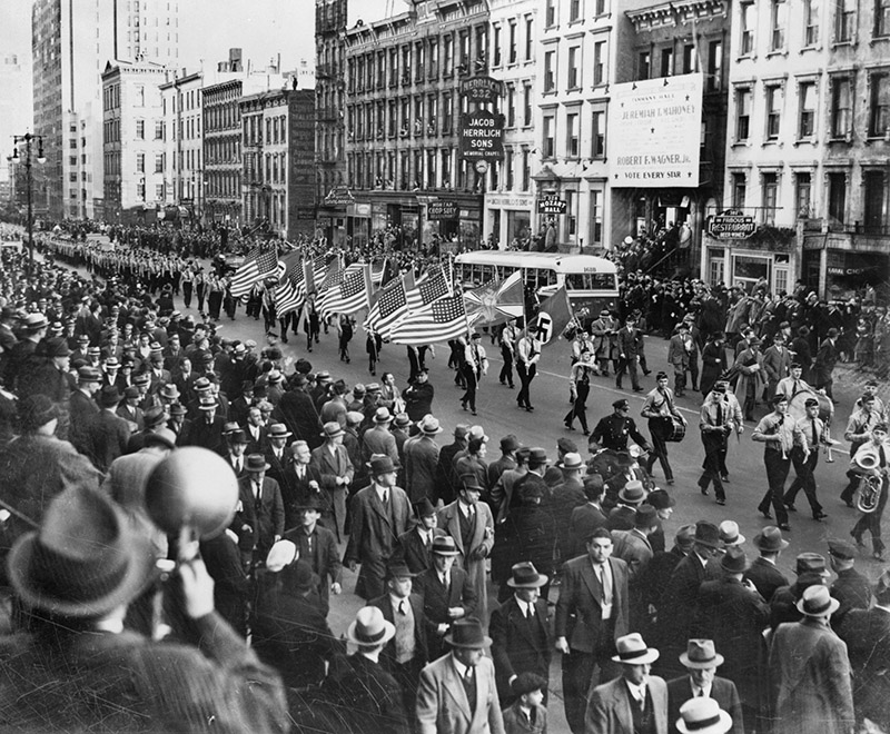 Which Founding Father was notably featured in the imagery and propaganda of the German American Bund, a pro-Nazi political organization in the U.S. before World War II? 